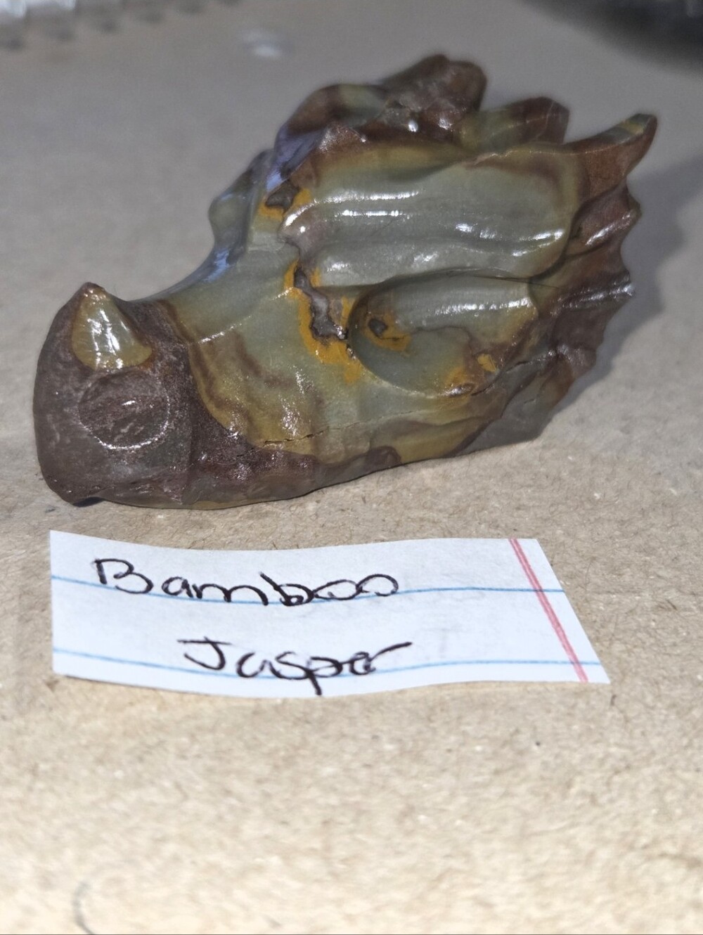 Detailed Bamboo Jasper Crystal Carved Dragon Head Stone Sculpture Decor